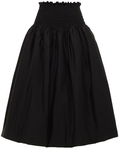 Azeeza Bubble Smock-waist Cotton Midi Skirt - Black
