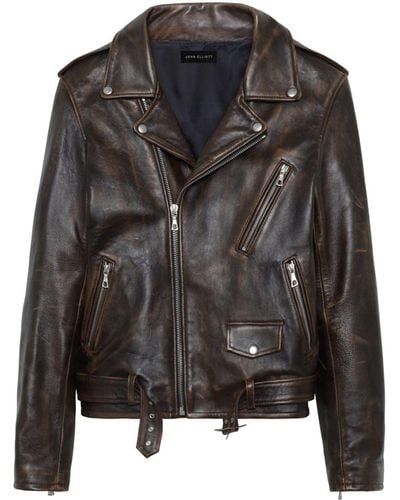 John Elliott Distressed Leather Biker Jacket - Black