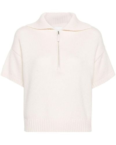 Allude Half-zip Cashmere Polo Shirt - White
