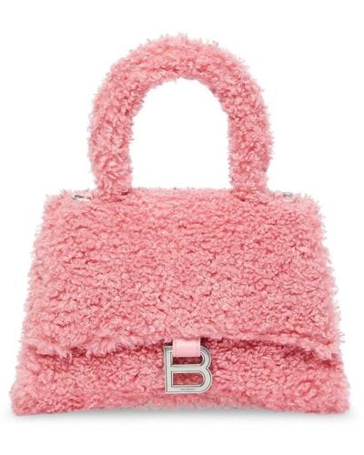 Balenciaga S Hourglass Furry Tote Bag - Pink