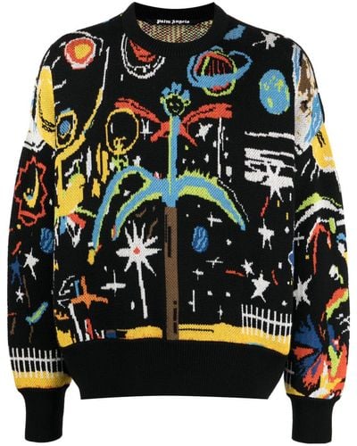 Palm Angels Intarsia Crewneck Sweater - Black