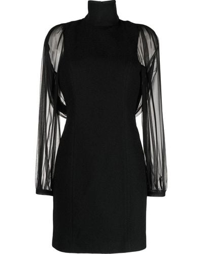 Rochas Bouclé Sheer-sleeves Dress - Black