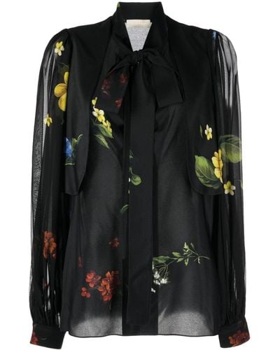 Elie Saab Floral-print Silk Shirt - Black