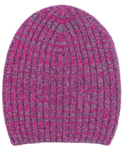 Barrie Mélange-effect Ribbed-knit Cashmere Beanie - Purple