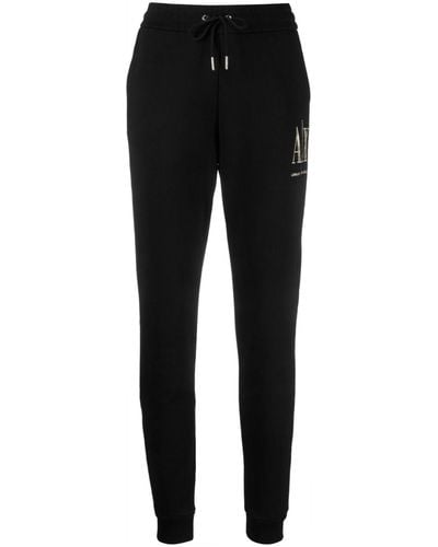 Armani Exchange Embroidered-logo Cotton Track Trousers - Black