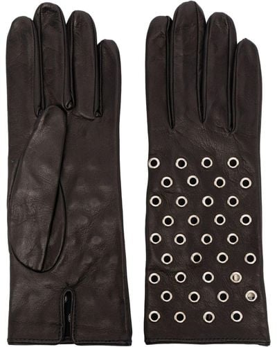 Manokhi Eyelet-detail Leather Gloves - Black