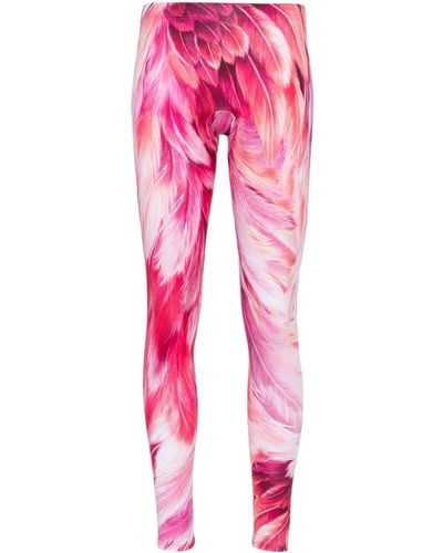 Roberto Cavalli Plumage-print leggings - Pink