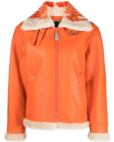 Philipp Plein Faux-leather Aviator Jacket - Orange