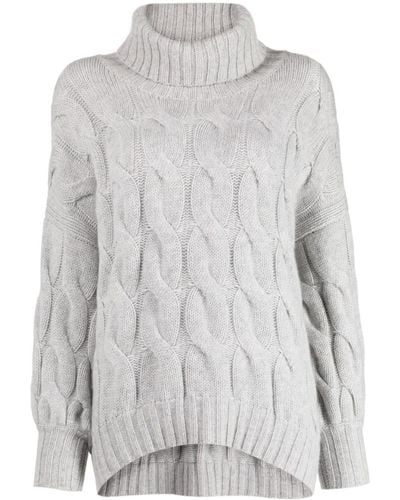 N.Peal Cashmere Chunky Cable Roll-neck Sweater - Gray
