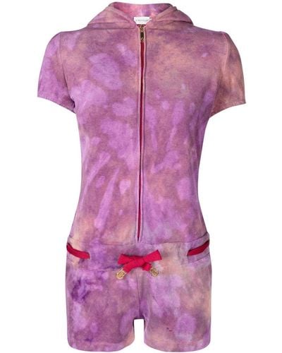 Stain Shade Tie-dye Hooded Playsuit - Purple