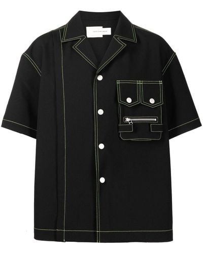 Feng Chen Wang Contrast-stitch Short-sleeve Shirt - Black