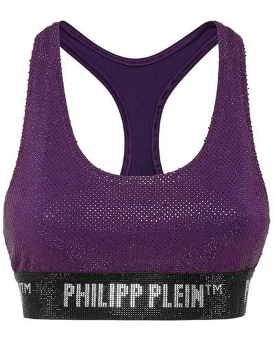 Philipp Plein Rhinestone-embellished Racerback Bra - Purple