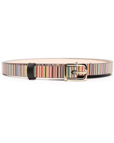 Paul Smith Striped Leather Belt - White