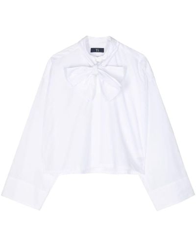 Y's Yohji Yamamoto Pussy-bow cotton blouse - Weiß