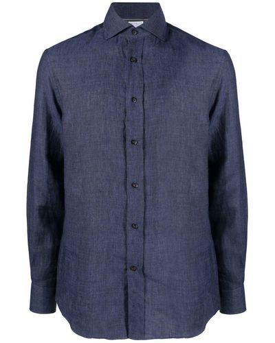 Brunello Cucinelli Chemise en lin à manches longues - Bleu