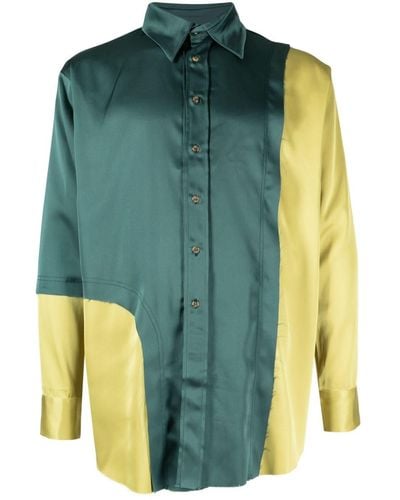 Edward Cuming Panelled Spread-collar Shirt - Green