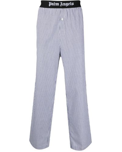 Palm Angels Logo-waist Striped Pyjama Trousers - Blue