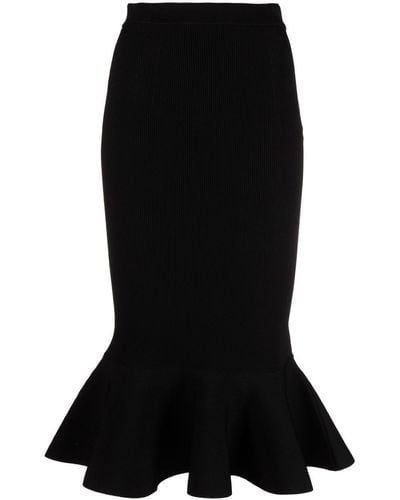 Alexander McQueen Flared-hem Knitted Skirt - Black