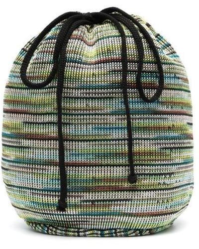 Missoni Knitted Drawstring Bucket Bag - Green