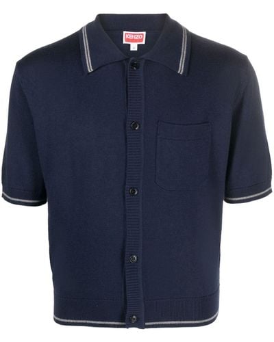 KENZO Intarsia-knit Logo Wool Polo Shirt - Blue