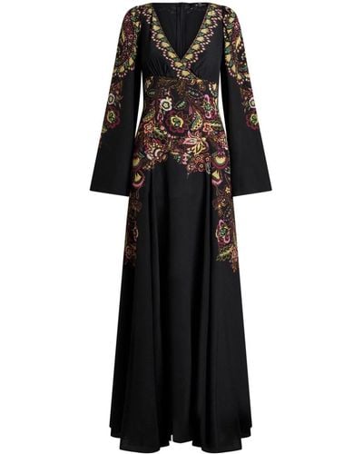 Etro Floral-print Crepe De Chine Dress - Black