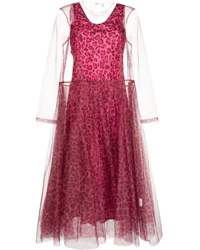 Molly Goddard Leopard-print Tulle Midi Dress - Red