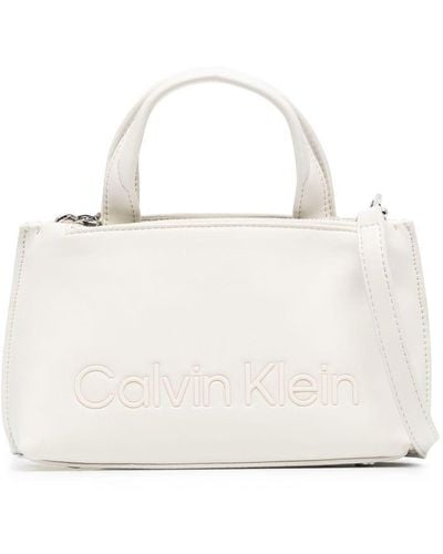 Calvin Klein ロゴプレート ハンドバッグ - ホワイト