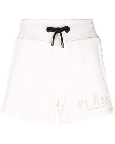 Philipp Plein Pantalones cortos Iconic con cordones y logo - Blanco