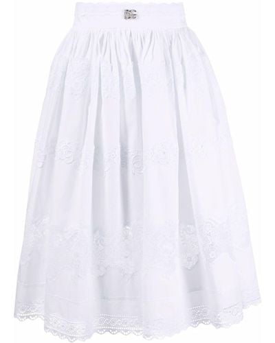 Dolce & Gabbana Floral Lace Flared Midi Skirt - White
