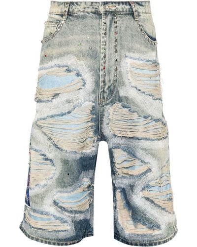 Who Decides War Chrome Stud Jeans-Shorts - Blau