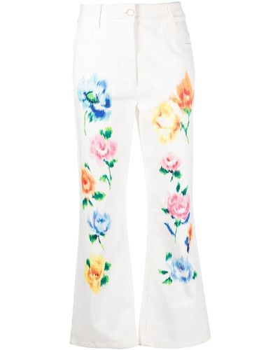 Boutique Moschino Cropped-Jeans mit Blumen-Print - Weiß