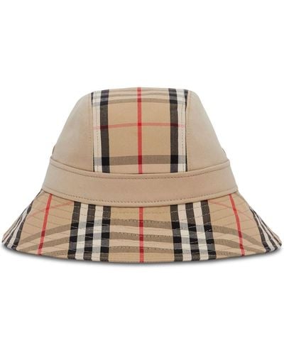 Burberry Cotton Gabardine Vintage Check Bucket Hat - Natural