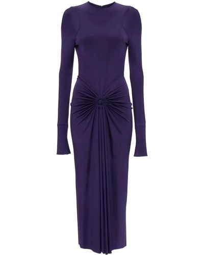 Victoria Beckham Long-sleeve Gathered Midi Dress - Purple
