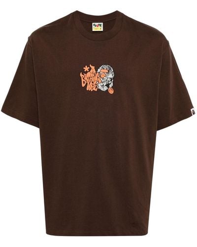 A Bathing Ape Logo-print Cotton T-shirt - ブラウン
