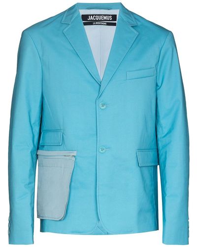 Jacquemus La Veste Mouri Quilted Suit Jacket - Blue
