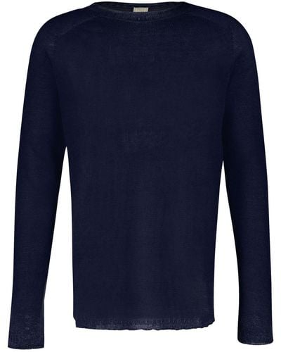 120% Lino Crew-neck Linen Sweater - Blue