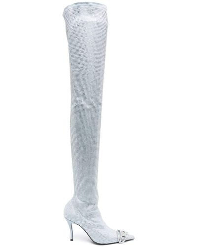 DIESEL D-venus 90 Embellished Thigh-high Boots - Women's - Calf Leather/fabric/calf Leather - White