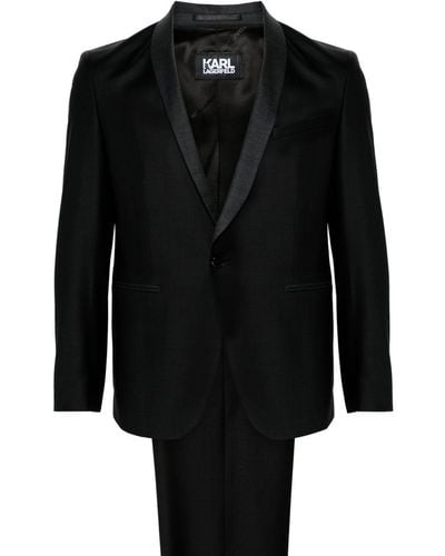 Karl Lagerfeld Single-breasted Wool Blend Suit - Black