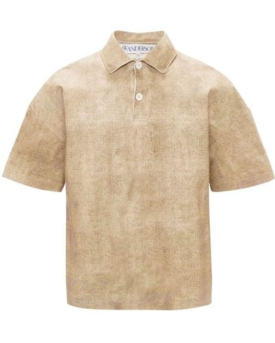 JW Anderson Jute-print Leather Polo Shirt - Natural