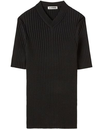 Jil Sander Ribbed-knit V-neck T-shirt - Black