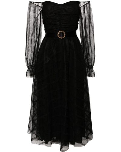 Nissa Off-shoulder Tulle Midi Dress - Black