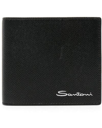Santoni Bi-fold Leather Wallet - Black