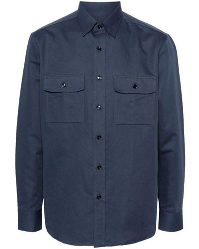 Brioni Long-sleeve Cotton-linen Blend Shirt - Blue