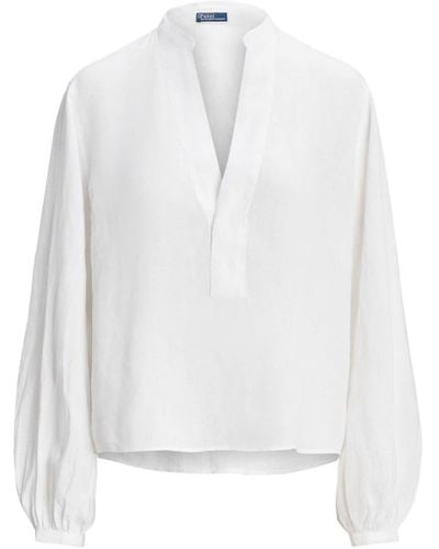 Polo Ralph Lauren V-neck Linen Blouse - White