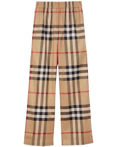 Burberry Check-pattern Flared Cotton Pants - Natural
