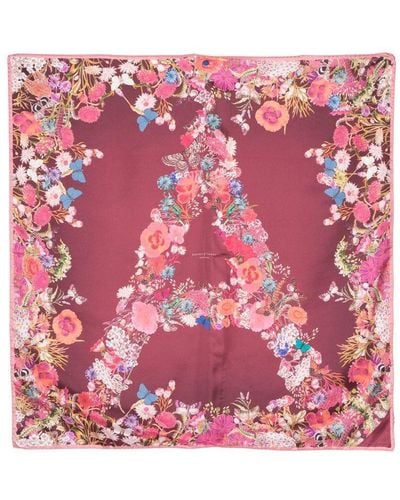 Aspinal of London Floral-print Silk Scarf - Pink