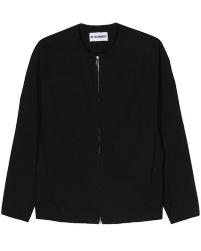 Attachment Collarless Zip-up Jacket - Black