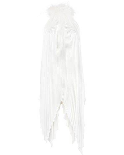 Styland Feather-detail Pleated Dress - White