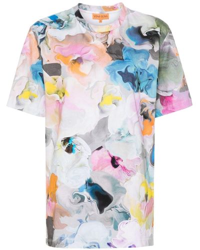 Stine Goya ^ Vloeibare T-shirt Met Orchideeprint - Blauw