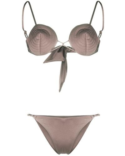 Noire Swimwear Bikini mit Ziernähten - Natur